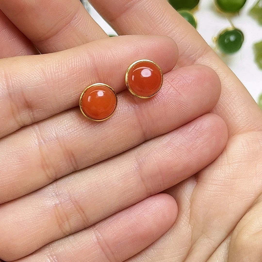 南红玛瑙银S925镶嵌耳饰