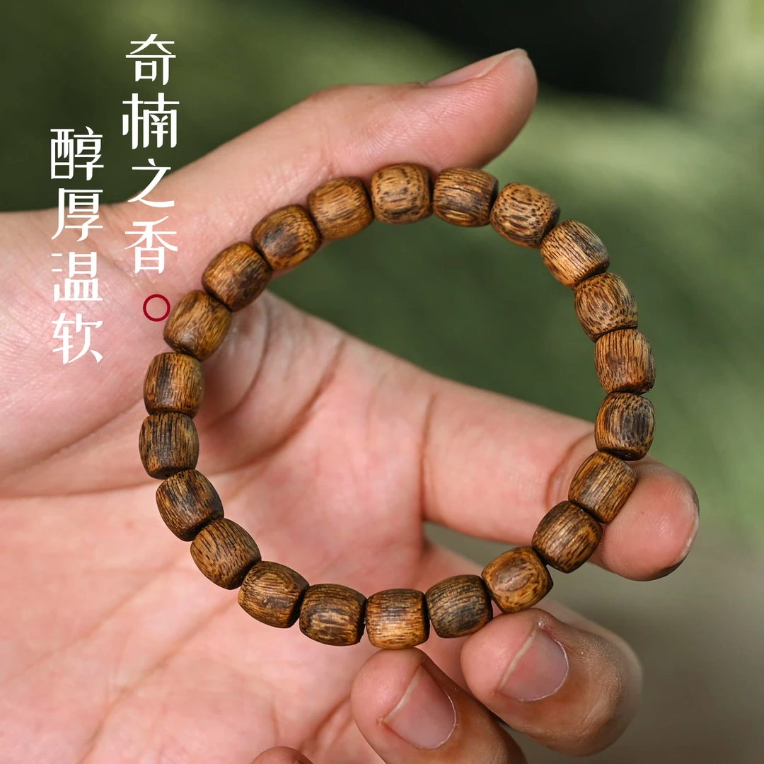沉香精品乌身 8mm/25颗 7克直切鼓珠 莺歌绿奇楠沉香 不压油