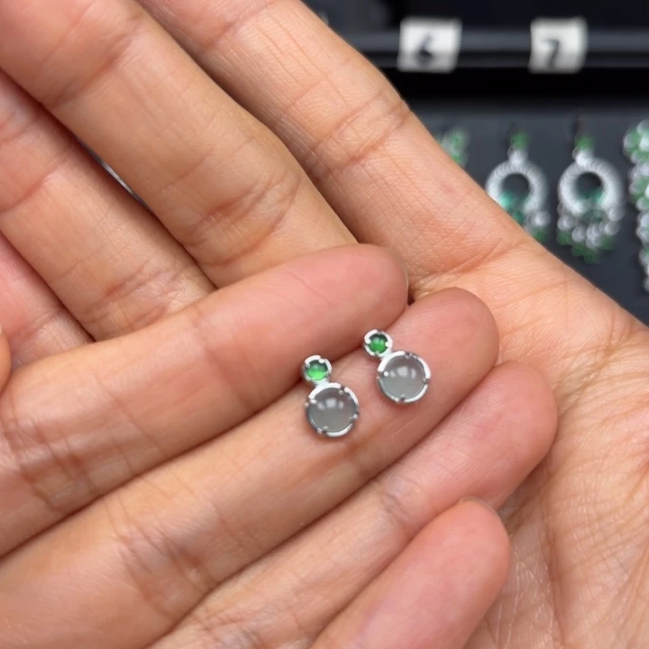 翡翠银S925镶嵌耳饰