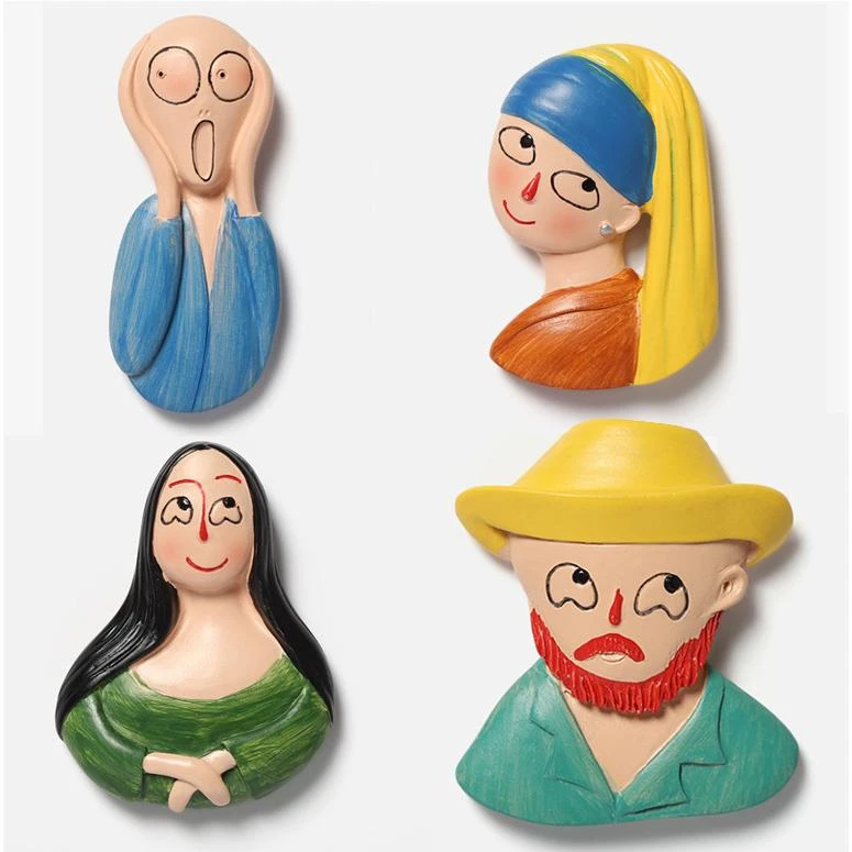 蒙娜丽莎梵高呐喊戴耳环的少女搞怪世界名画树脂磁性冰箱贴