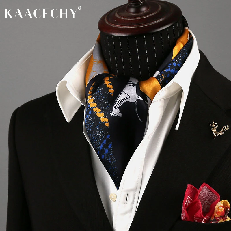 印花双层真丝围巾男款爆款2025新款高级西装商务衬衫领巾薄款护颈