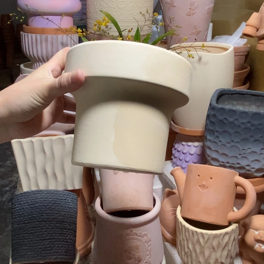 15×12白陶束腰盆 粗陶1个