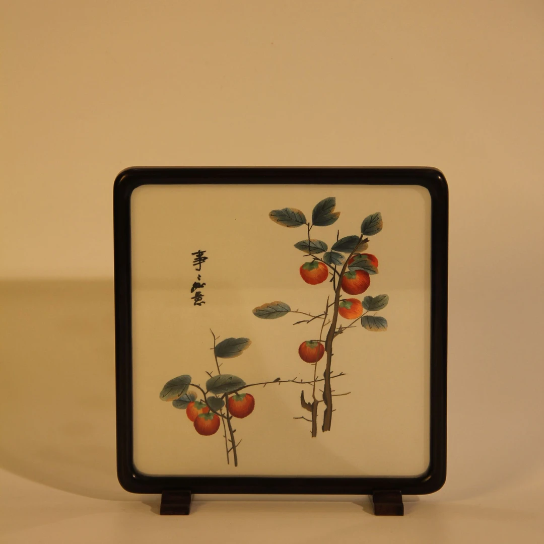 纯手工柿柿如意双面苏绣精品摆件客厅玄关送人必备摆件锦盒包装