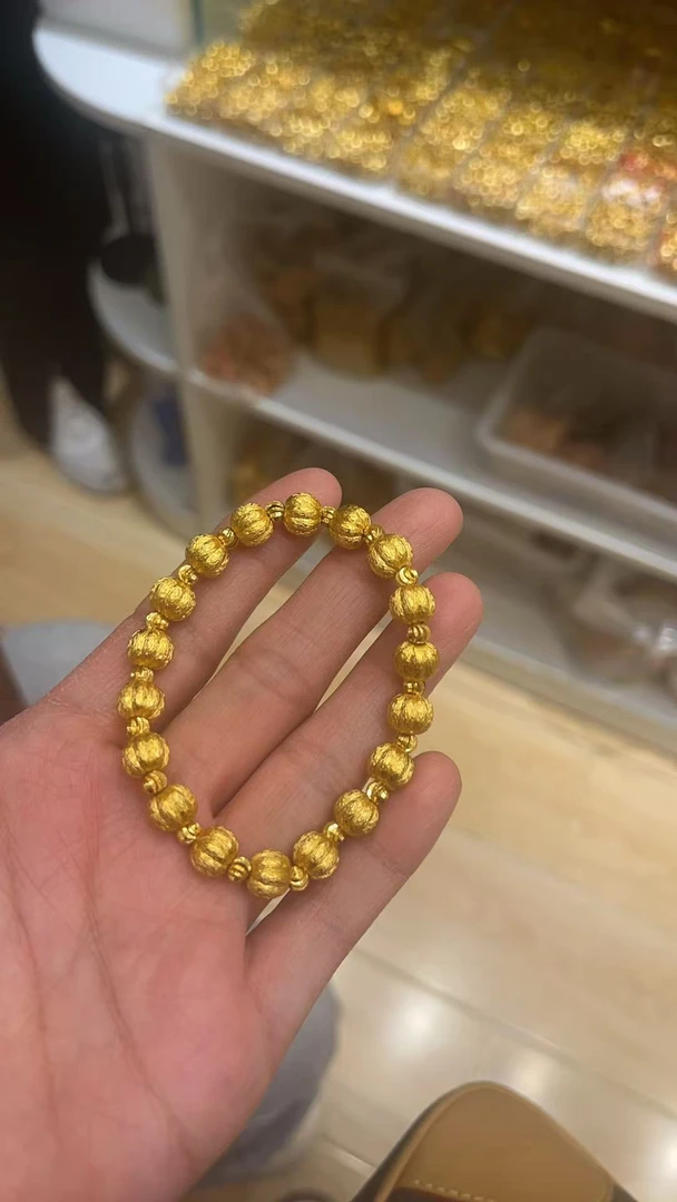 铜合金手链 新款实心镭射猫眼南瓜珠手链卡7.5mm轻奢小众风