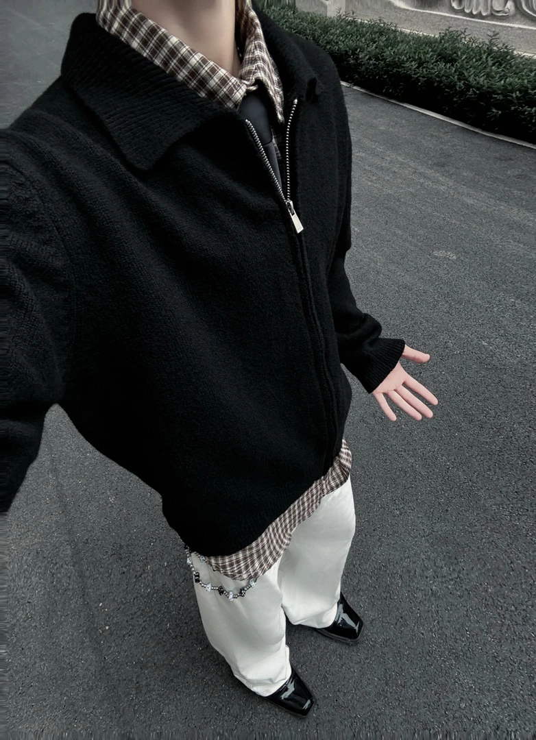 K12 25秋冬简约高级感拉链毛衣外套慵懒氛围感针织开衫男女同款