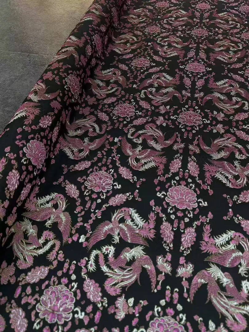 0.1米链接，1米拍10份，黑凤凰于飞真丝丝绸面料宋锦