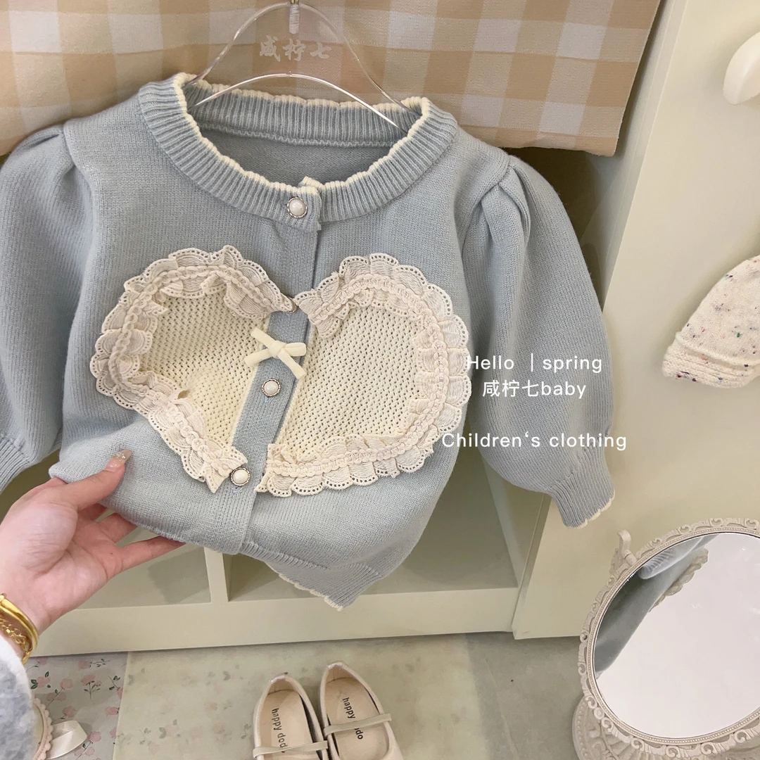 【现2】女童爱心毛衣开衫新款女宝宝时尚洋气针织毛线外套小童上衣