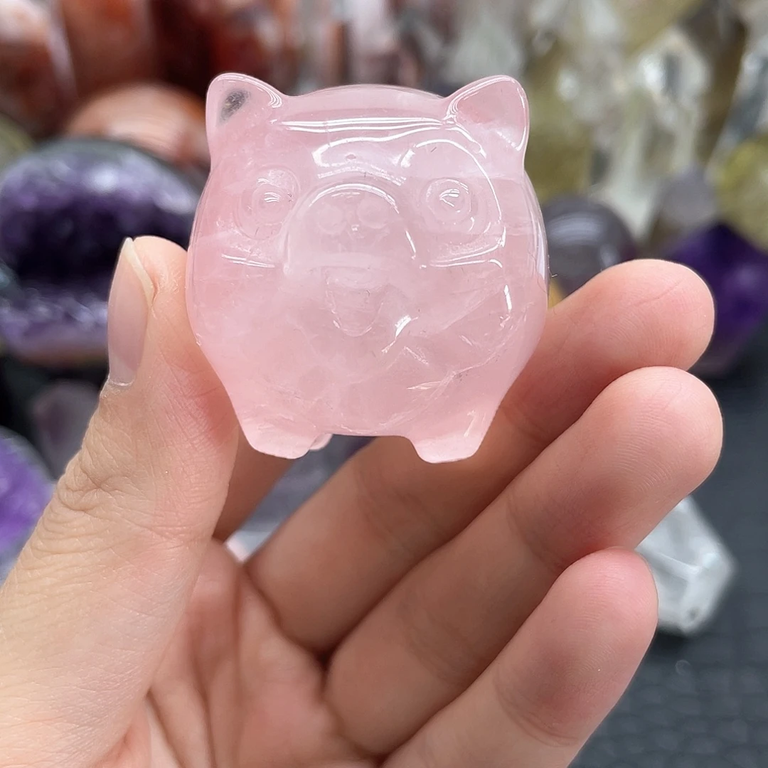 发晶珠宝半成品未镶嵌粉猪摆件