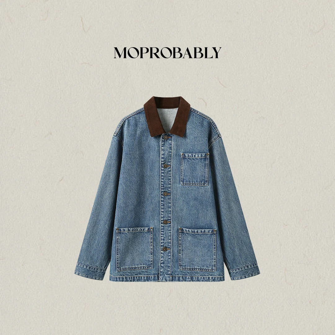 Moprobably李予诺「茄克」“100棉”复古翻领美式牛仔外套L5371002