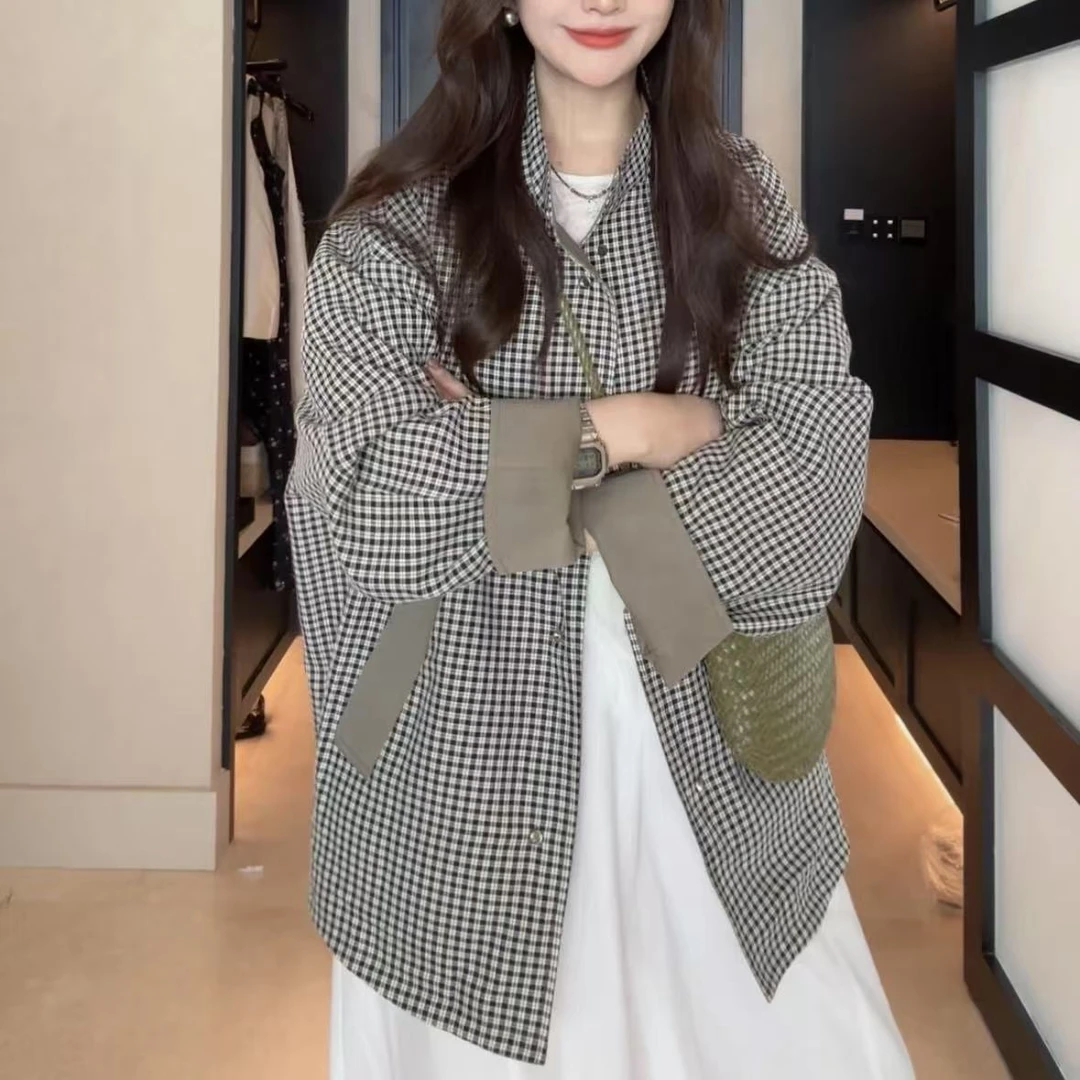 【昼夜拼图】莱赛尔两面穿风衣时尚休闲气质格子宽松中长款外套女