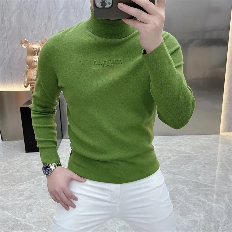 高品质秋冬款长袖针织毛衣高领加厚保暖男士百搭修身打底衫潮