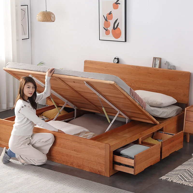 北欧实木箱体床1.5米日式小户型樱桃木高箱储物1.8双人床带抽屉床