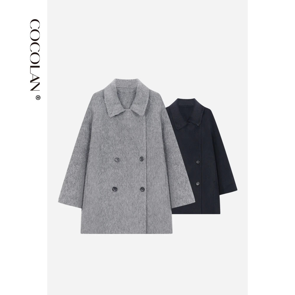COCOLAN【布鲁斯】100羊驼毛双排扣立领双面呢大衣女CL8DY0690
