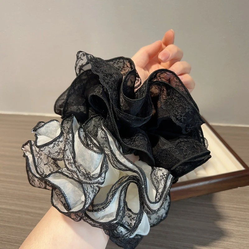 法式复古风蕾丝云朵大肠发圈重工双层绸缎宫廷风发圈简约优雅春季