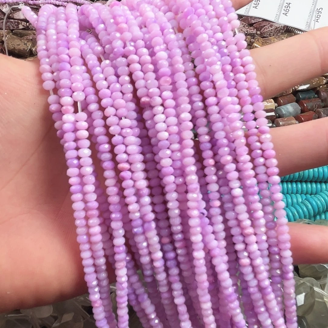 玛瑙/玉髓合金珠宝半成品A686，紫锂辉颜色切面算盘一条4mm