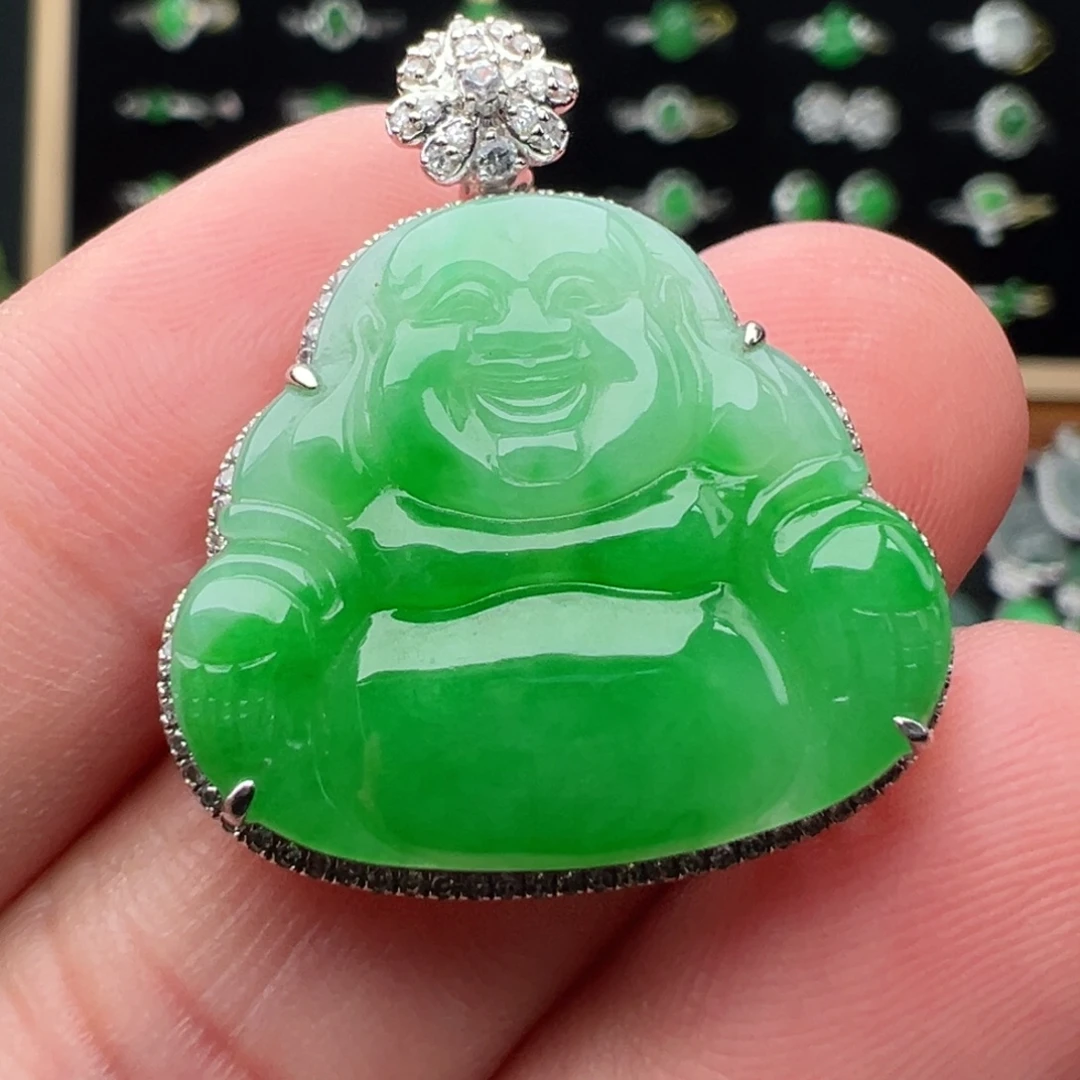 翡翠18K金镶嵌颈饰佛20.5