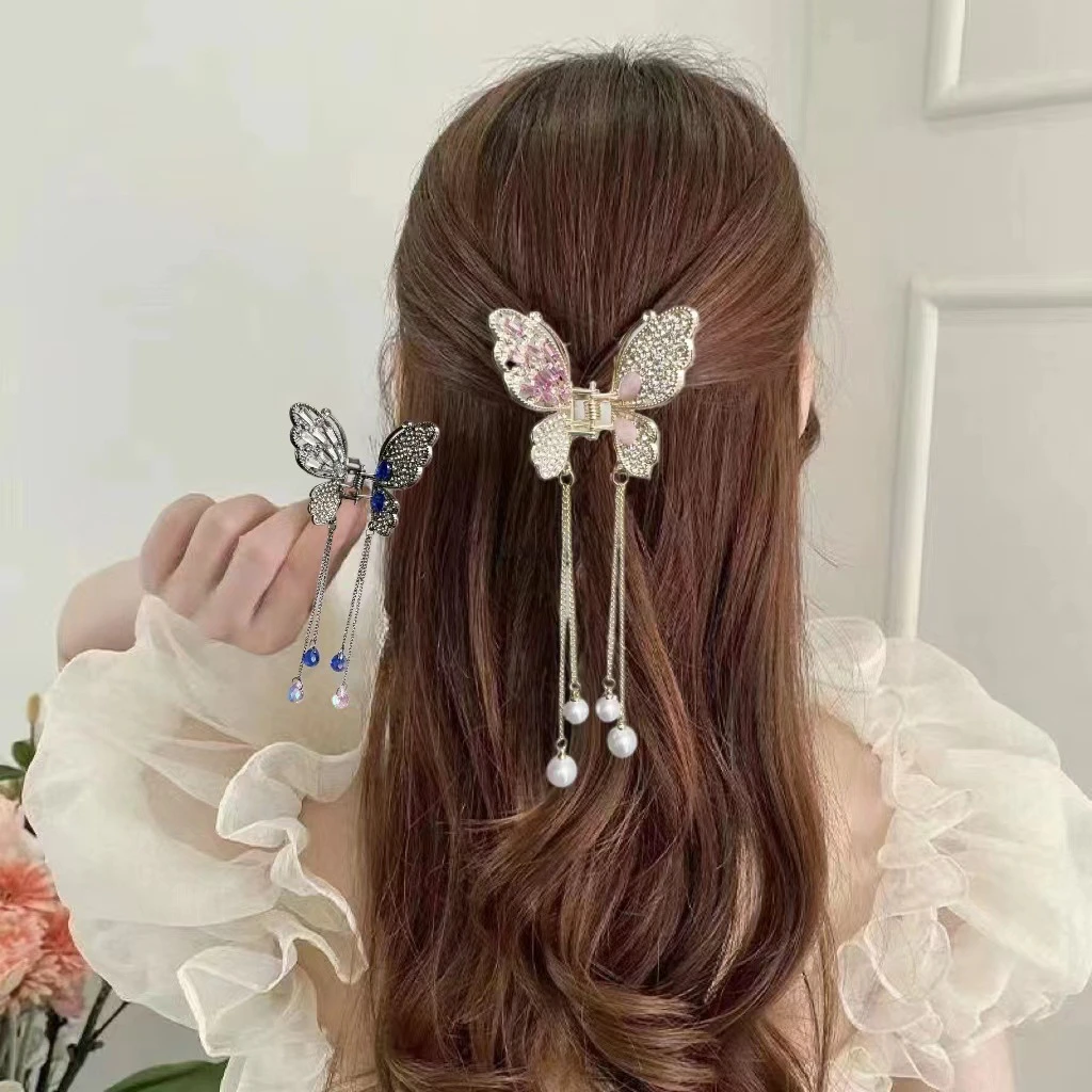 新中式国风流苏蝴蝶抓夹女后脑勺半扎发发夹春夏古风高级感发卡子