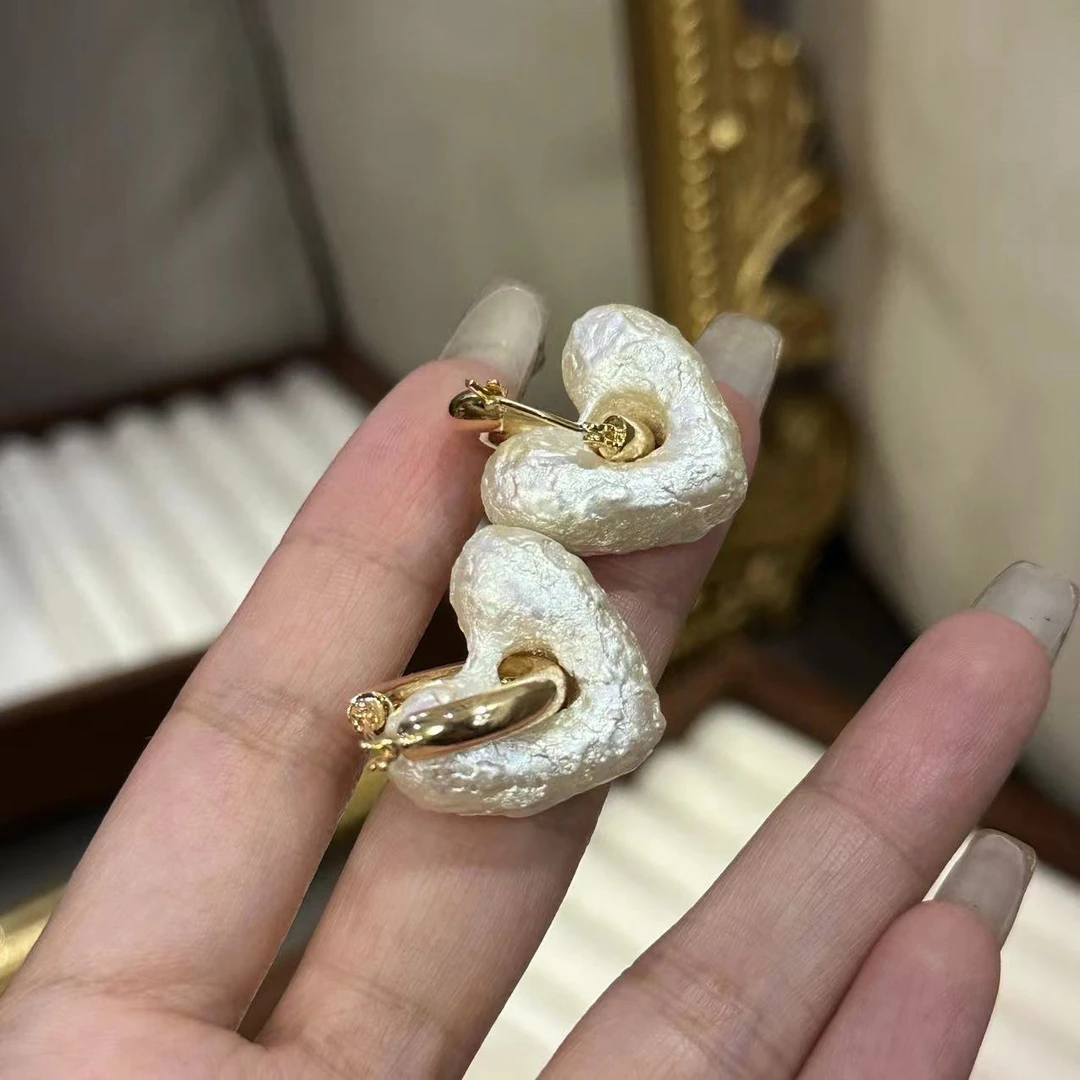 铜合金耳饰 奶白甜美棉花珠爱心耳环-4309