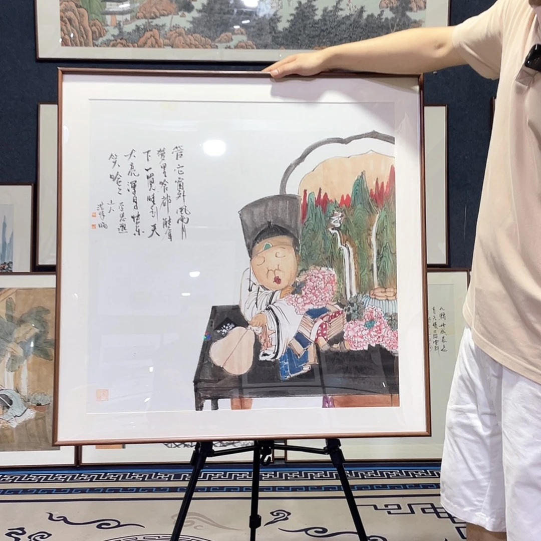 国画手绘画作品带框80/80厘米