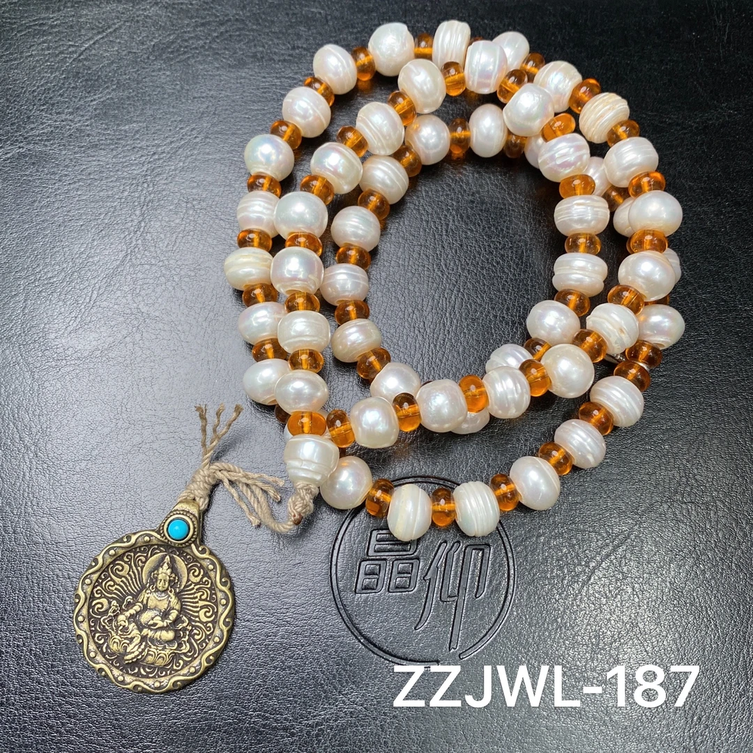晶仰ZZJWL-187黄CC54子13m苹果圆老珍珠毛衣链