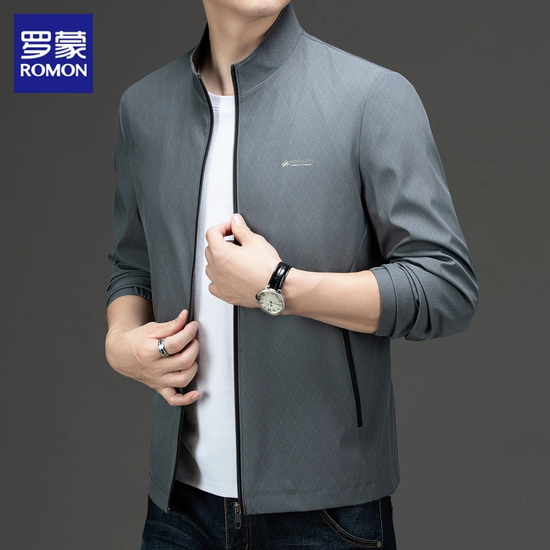 罗蒙高端男士夹克2025春秋潮流立领宽松痞帅慵懒风运动外套男装