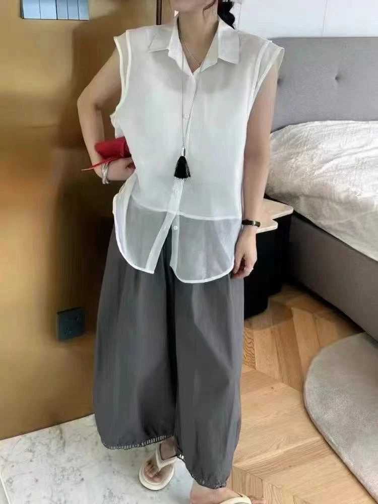 设计感双层polo领无袖衬衫