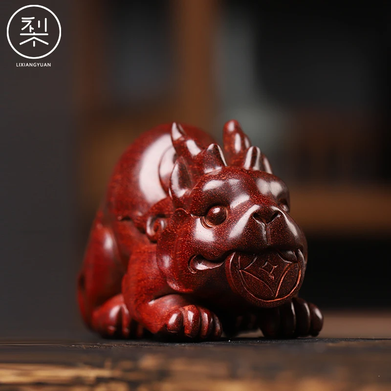 梨香院叼金貔貅瑞兽神兽招财茶宠手工雕刻印度小叶紫檀檀香紫檀木