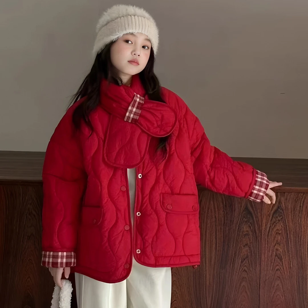 女童双面穿棉服2025新款冬季大童外套初中生女孩洋气加厚儿童棉衣