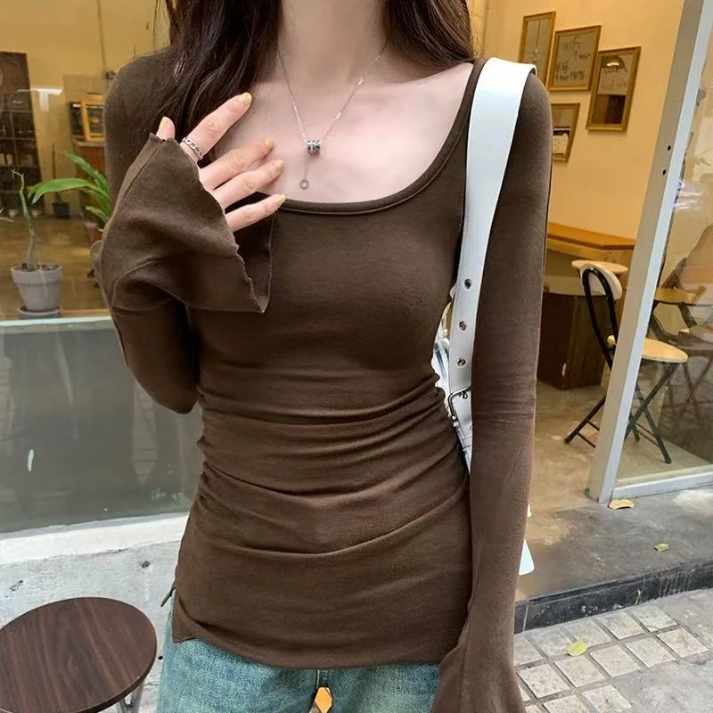 早春秋孕妇长袖上衣2025新款韩版修身显瘦喇叭袖T恤女孕妇打底衫