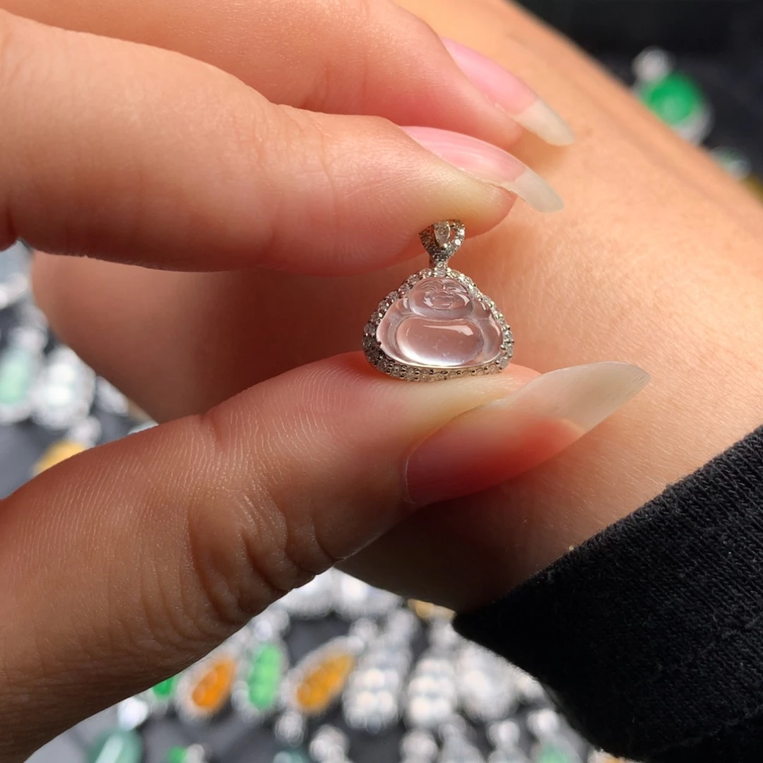 颈饰18K金镶嵌翡翠mini佛公