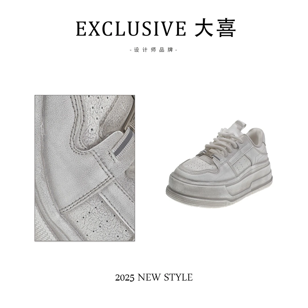 【EXCLUSIVE大喜】6cm水上漂~废土风做旧擦色厚底小白鞋