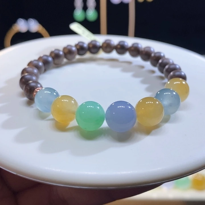 翡翠未镶嵌挂件翡翠冰浓彩多宝手串