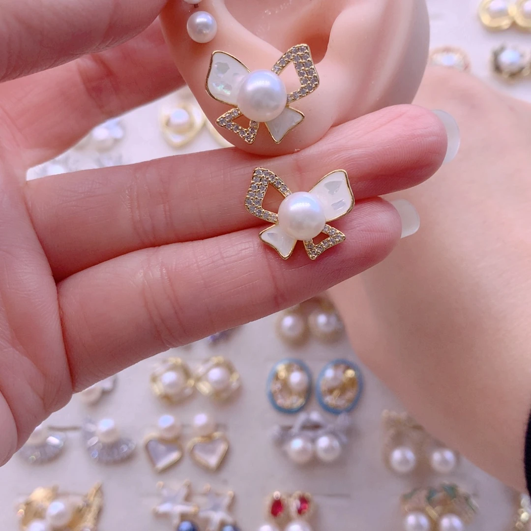 合金淡水珍珠耳饰