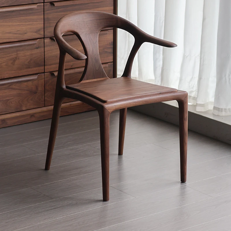 北美黑胡桃实木餐椅主人椅鸭嘴椅餐厅轻奢休闲茶椅扶手靠背洽谈椅