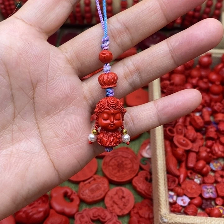 天然辰砂度母手机挂件