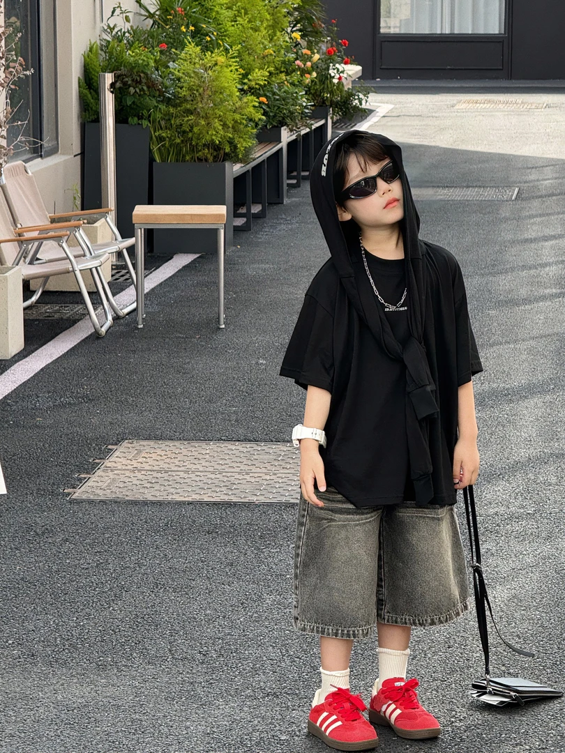 男童T恤2025夏季新款纯色透气休闲舒适宽松坎肩韩版短袖上衣雅痞