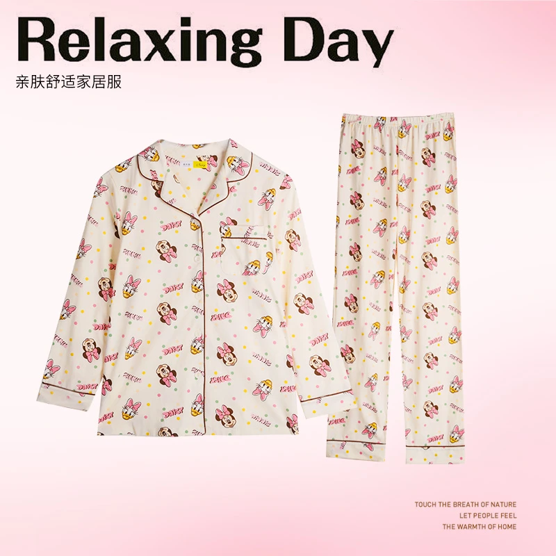 阪织屋 迪士尼系列棉质长袖长裤套装舒适卡通亲肤女士印花
