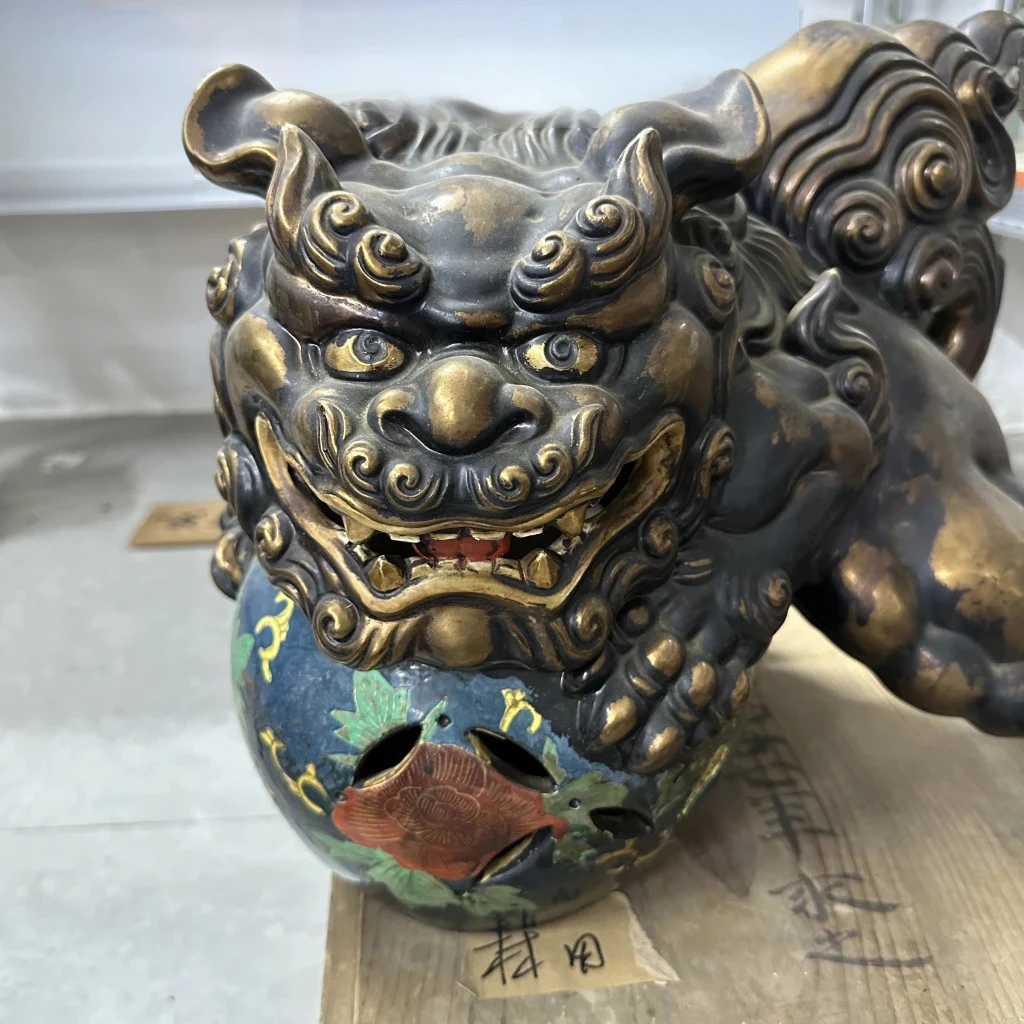 瓷片中古回流孤品黑金色陶瓷大狮子