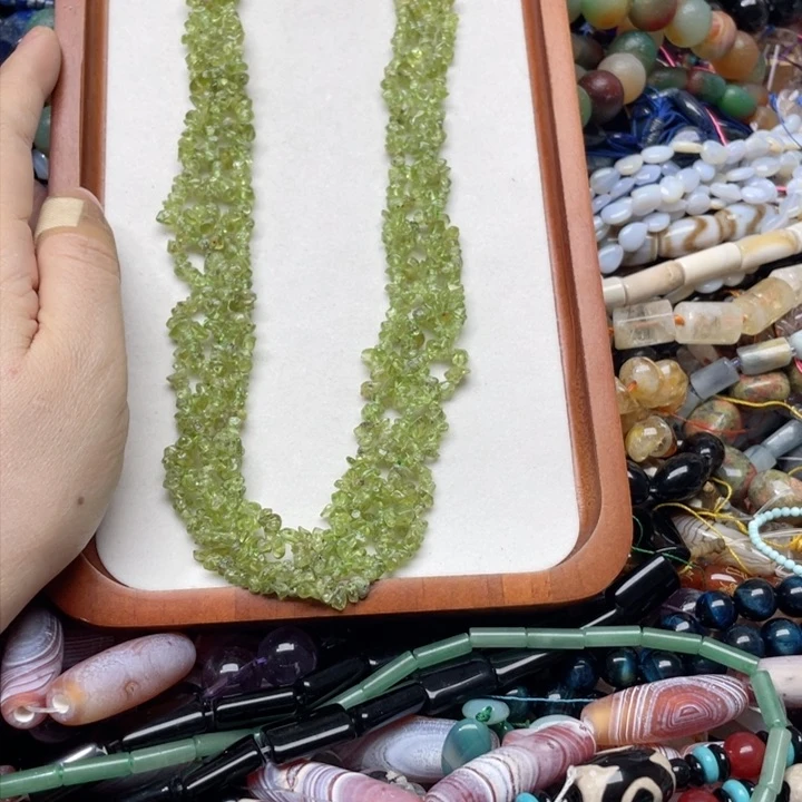 玛瑙/玉髓合金珠宝半成品一条橄榄石碎石项链