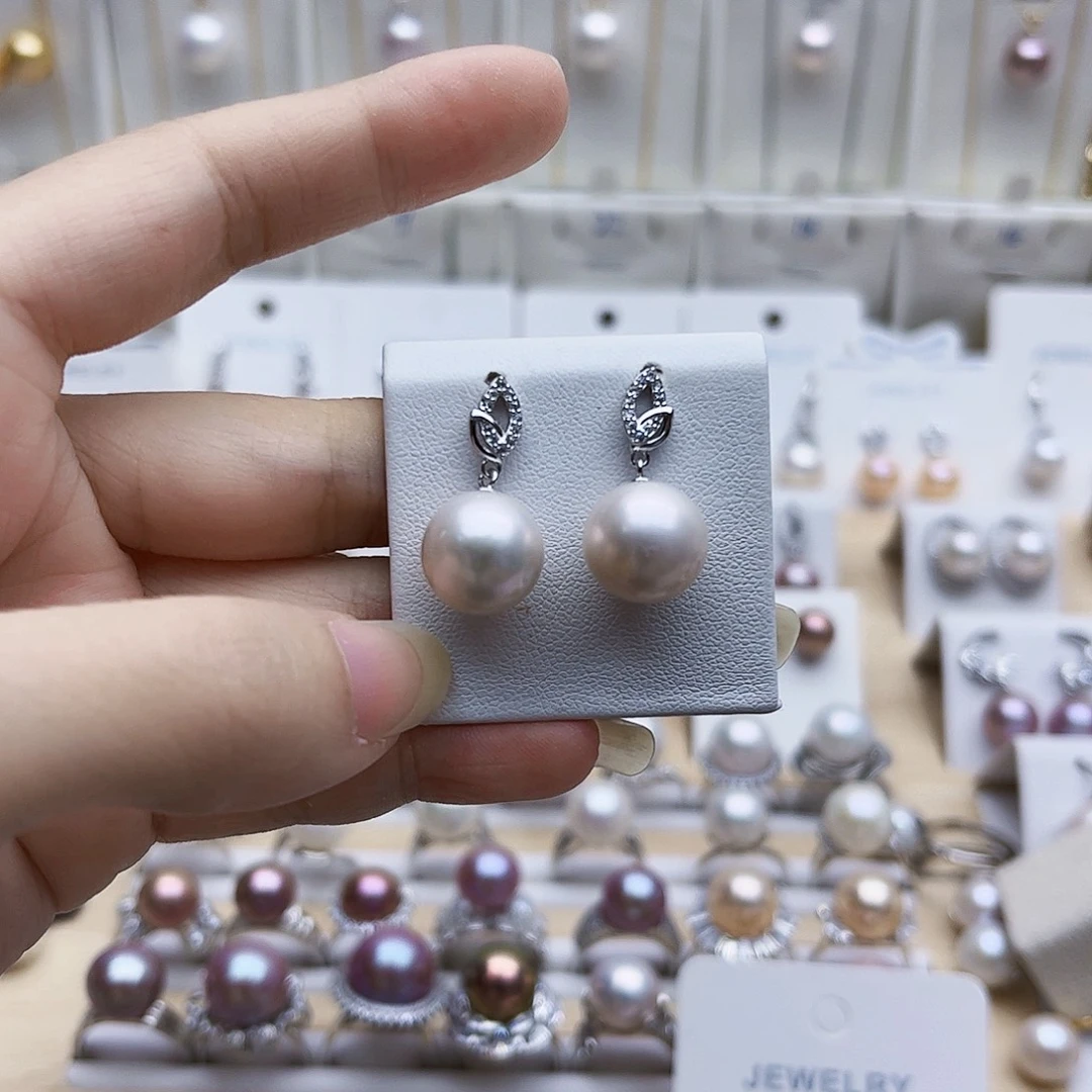 幸***定淡水珍珠耳饰银S925镶嵌11.9有纹理