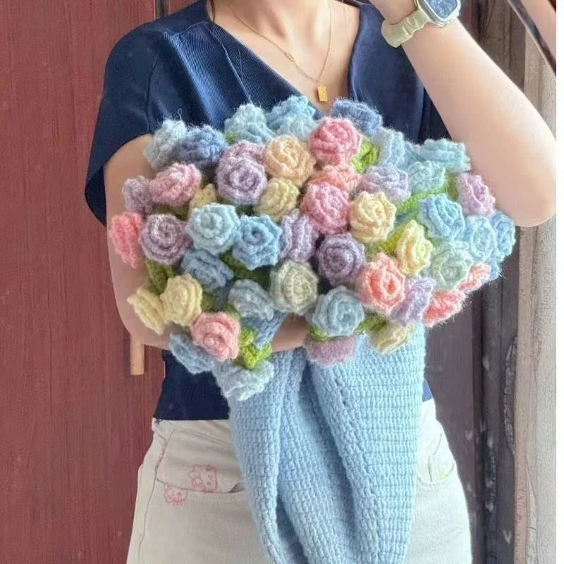 情人礼物aiy渐变玫瑰花毯子丁达尔花束毛线材料包手工编织铃兰花