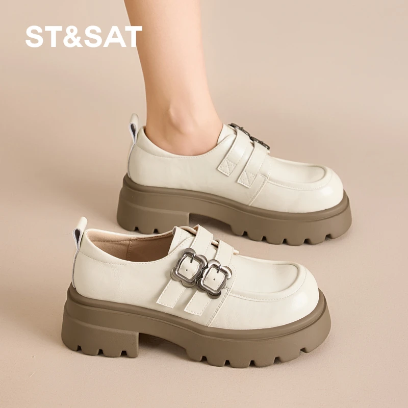 星期六厚底乐福鞋子女款爆款2025新款擦色小皮鞋复古英伦风JK鞋女