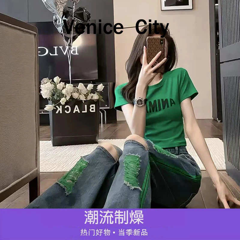 【文鹿鹿】2025新款时尚小众设计师潮流时尚短袖夏季