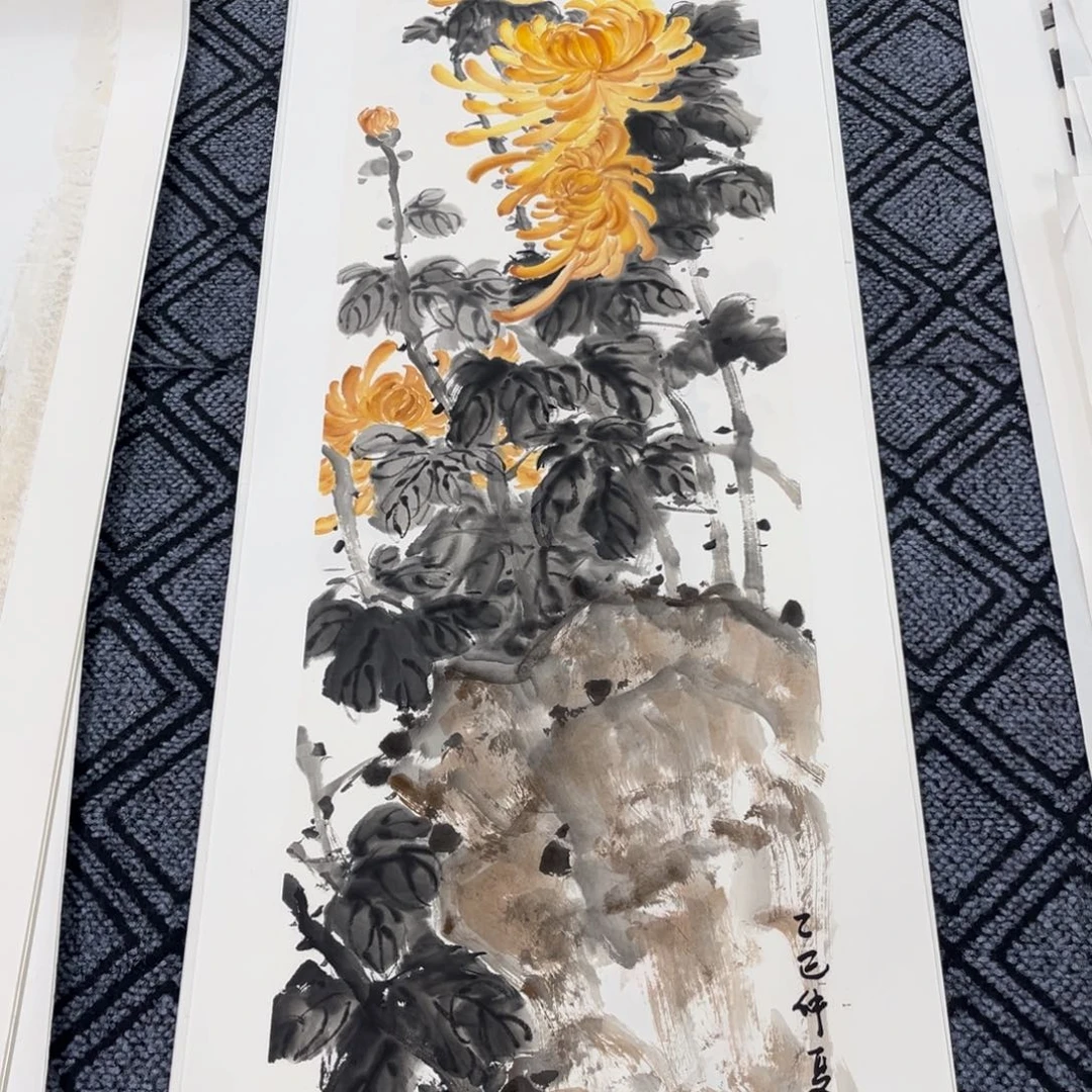 国画四尺对开花鸟