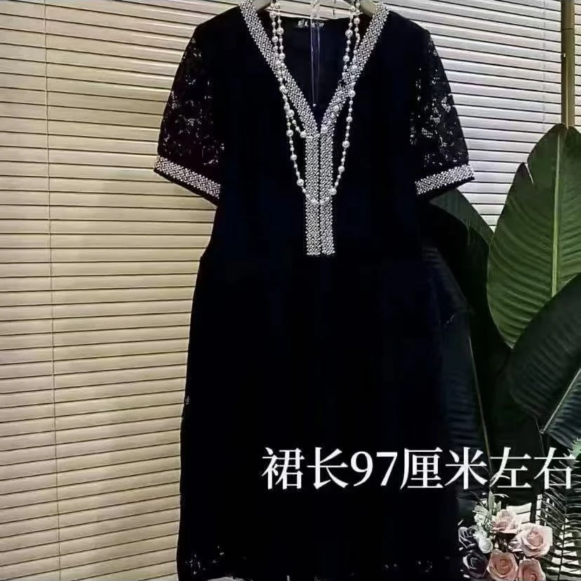 H欧货时尚新款重工复古拼接显瘦连衣裙（裙长97厘米左右）