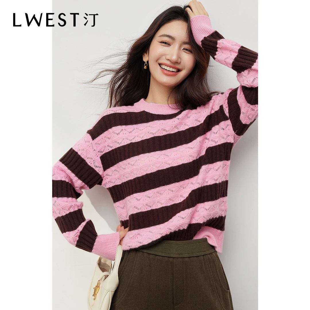 1507【备用链接】朗文斯汀慵懒风设计感条纹毛针织衫M35101507