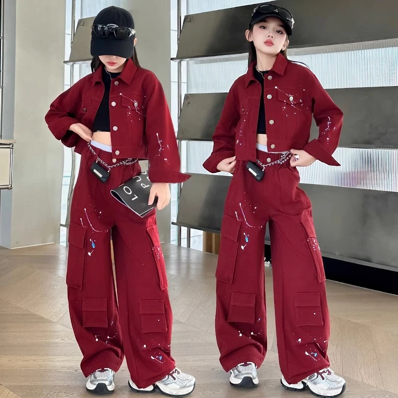 女童春款牛仔套装大童2025新款炸街潮装儿童网红外套工装裤两件套