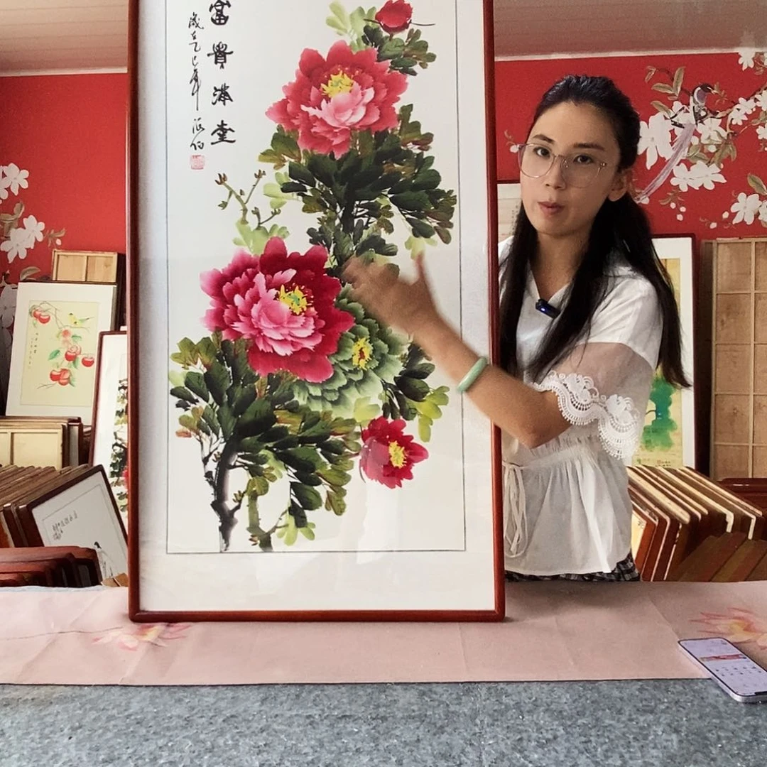 国画手写手绘带框包邮62✖️122国画作品