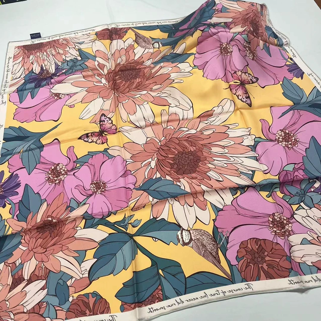 100巴拿绸方巾-落几回春 95cm双面异色丝巾