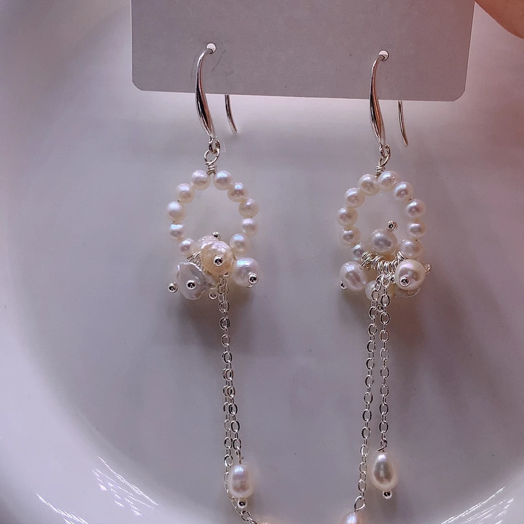 淡水珍珠颈饰银S925镶嵌耳环